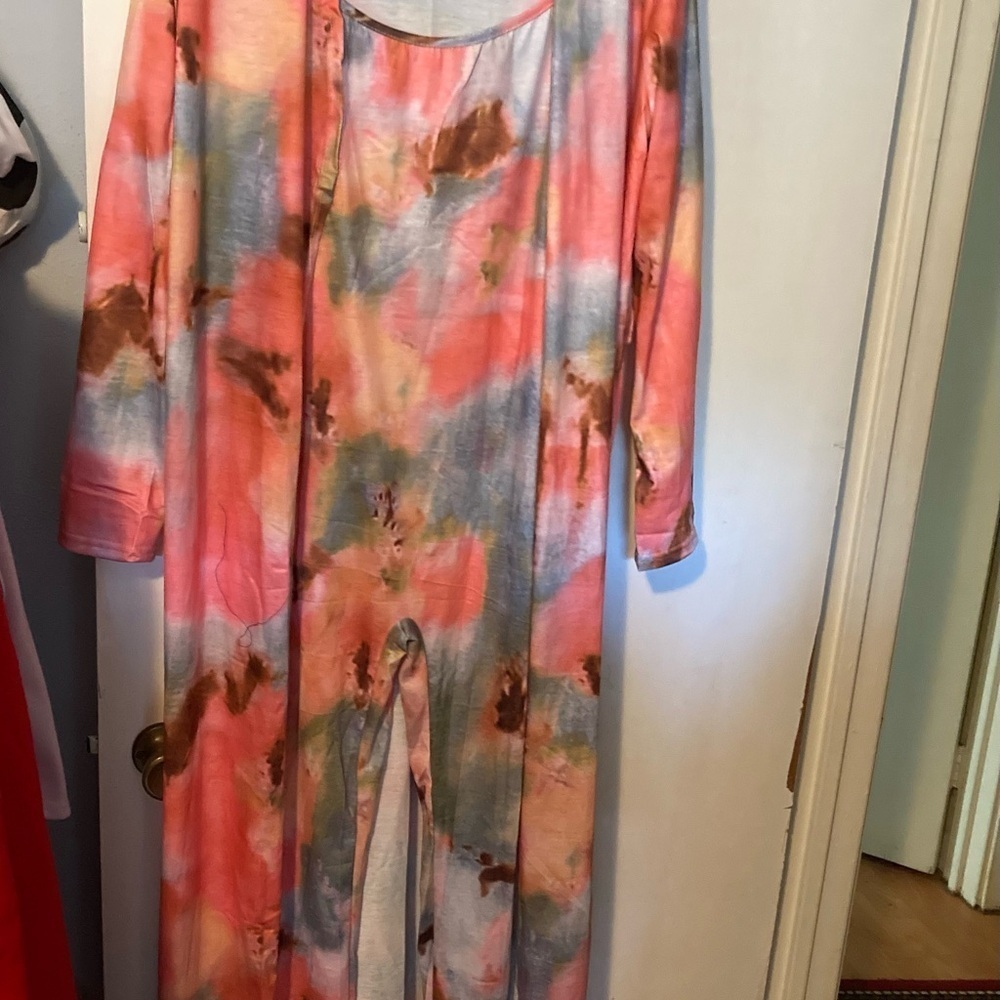 Watercolor jumpsuit and duster set stretchy poly